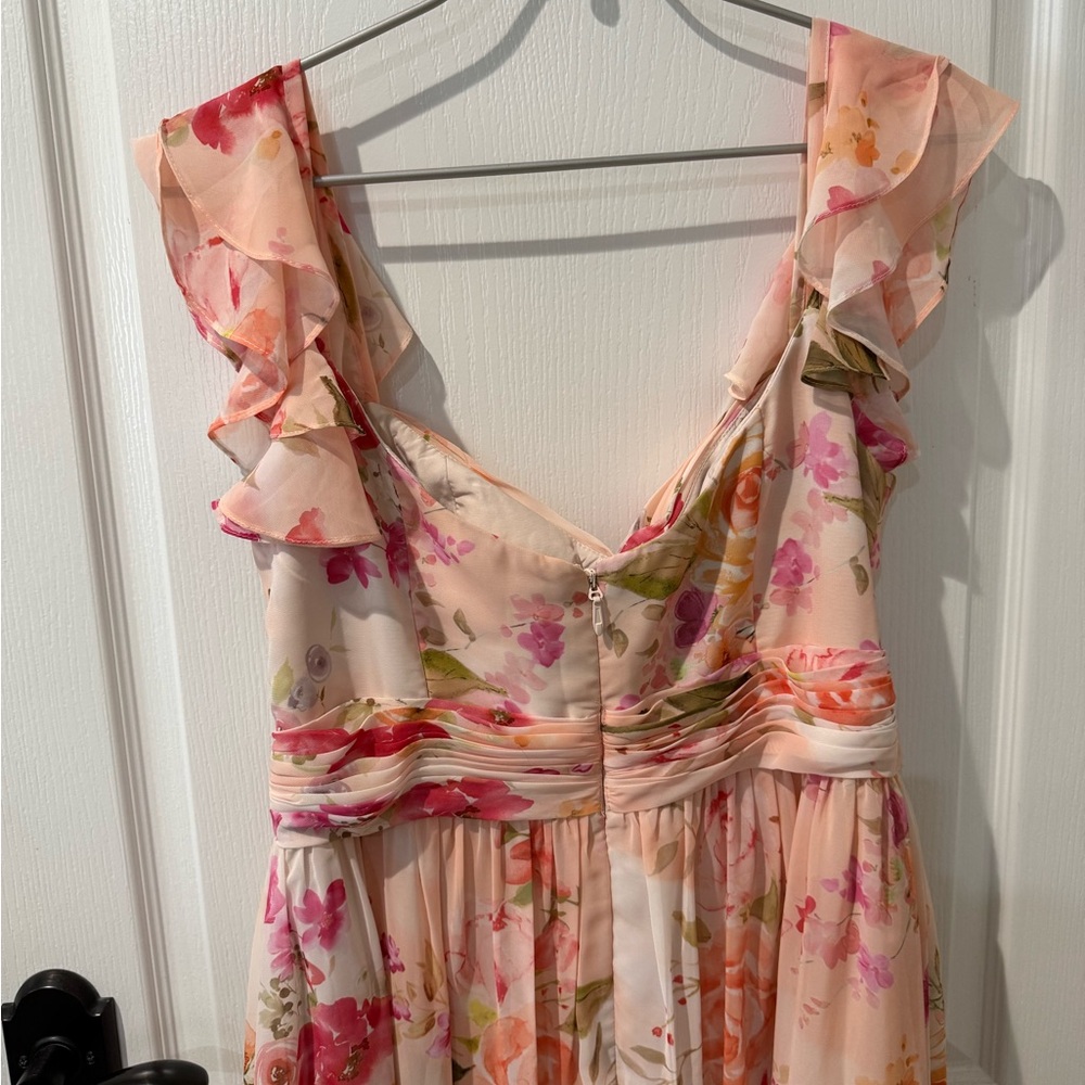 Azazie Anaya Abstract Bouquet Floral Pattern A-Line Maxi Chiffon Dress - Picture 10 of 14